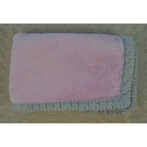 Chick Pea Pink Gray Baby Blanket Ribbed Edge Trim Plush Soft